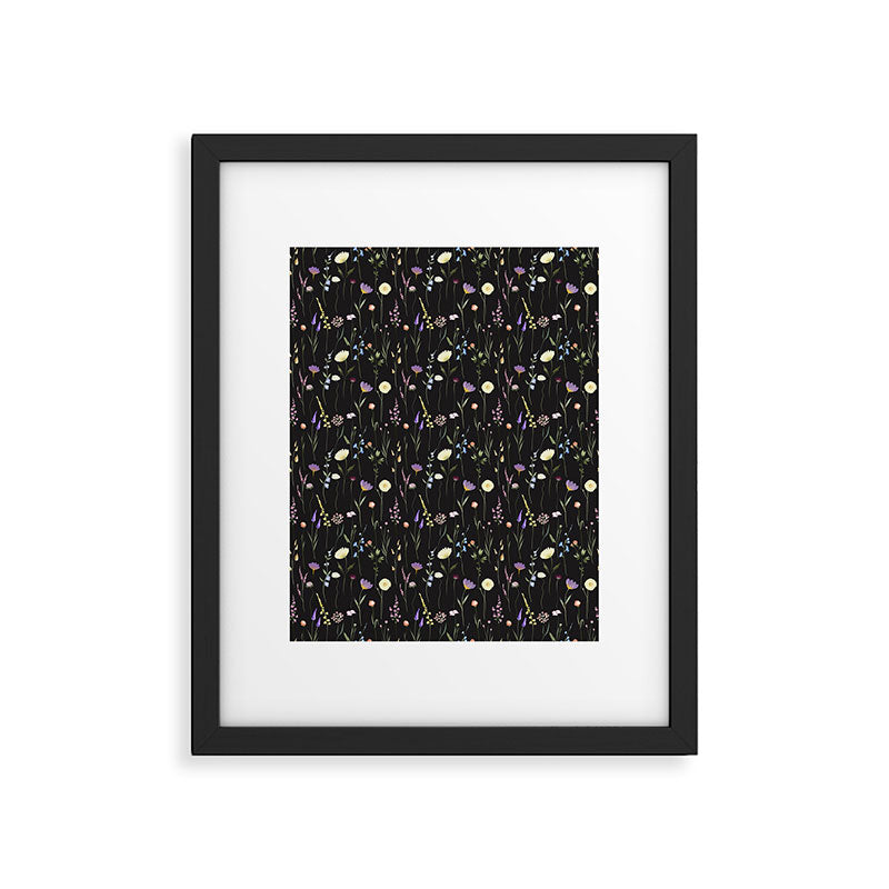 Moody Wildflowers Black Floral Pattern Framed Art Print Gallery Image 6