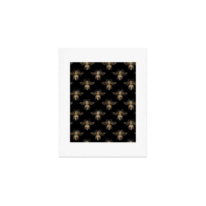 Vintage Gold Honey Bee Black Pattern Art Print Gallery Image 1