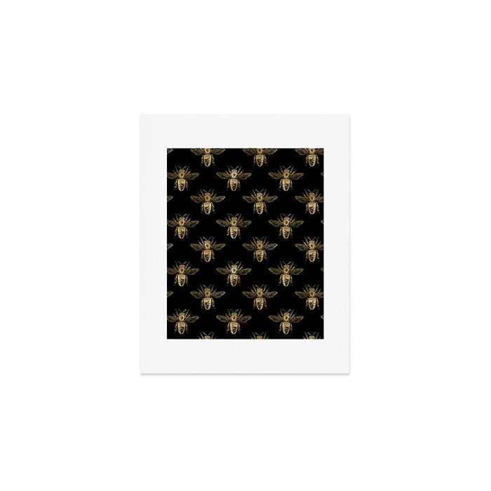 Vintage Gold Honey Bee Black Pattern Art Print Gallery Image 1