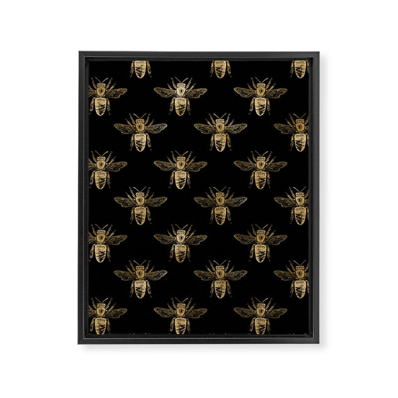 Vintage Gold Honey Bee Black Pattern Framed Canvas Print Gallery Image 8