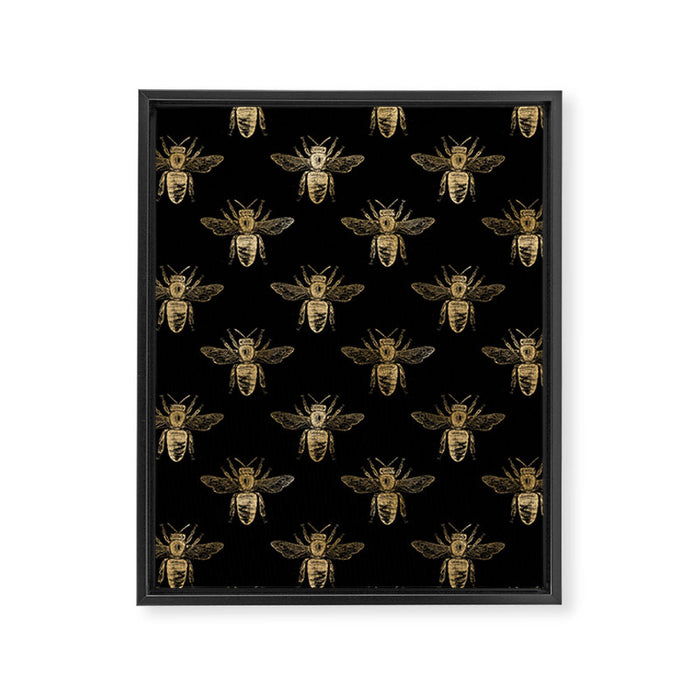Vintage Gold Honey Bee Black Pattern Framed Canvas Print Gallery Image 1