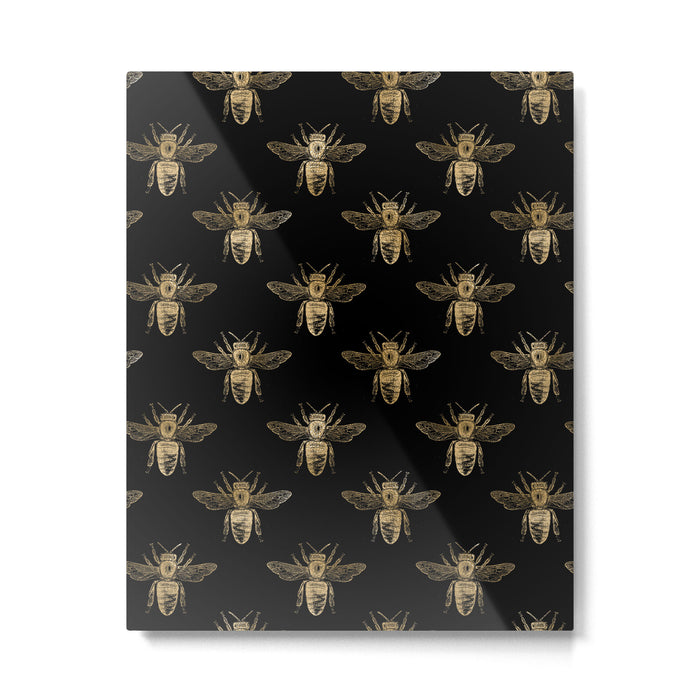 Vintage Gold Honey Bee Black Pattern Metal Print Gallery Image 1