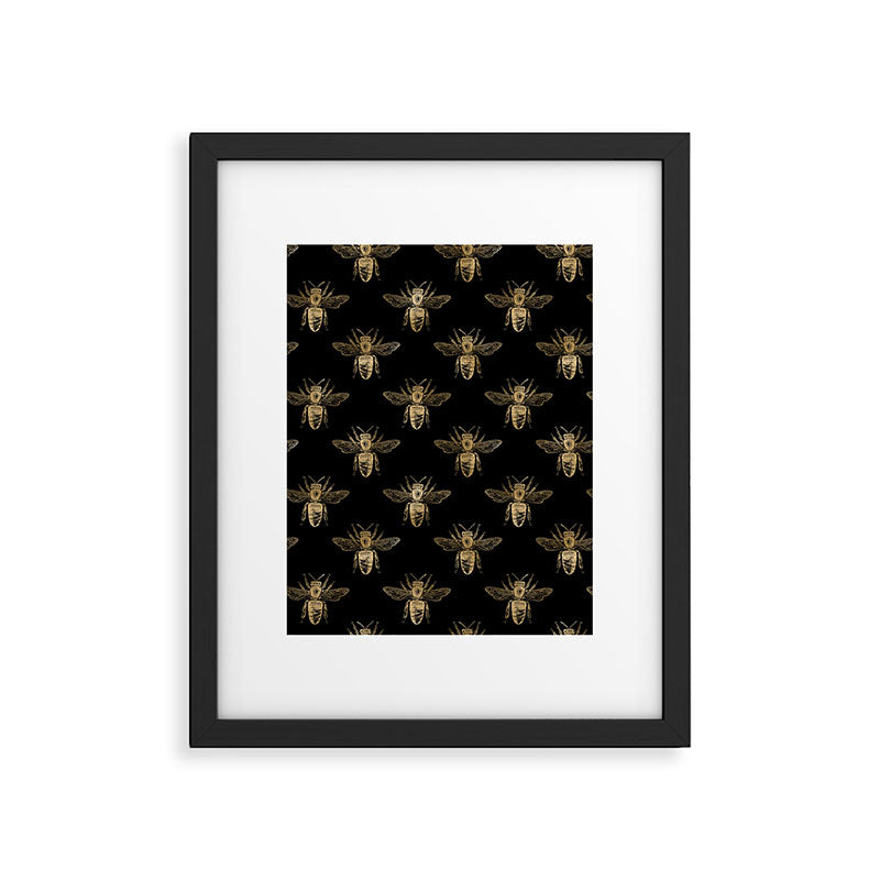 Vintage Gold Honey Bee Black Pattern Framed Art Print Gallery Image 6