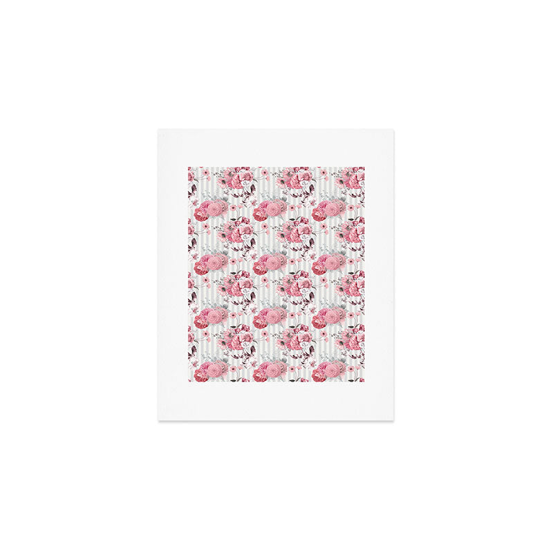 Vintage Striped Pink Floral Pattern Art Print Gallery Image 1