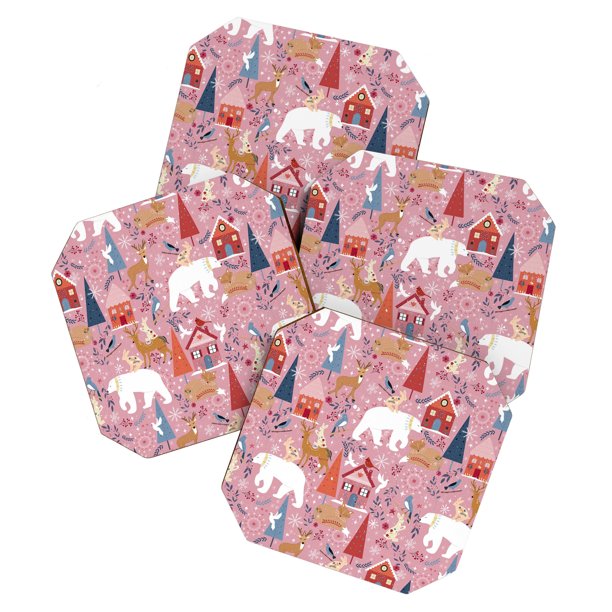 Colorful Scandinavian festive holiday animals Coaster Gallery Image 1