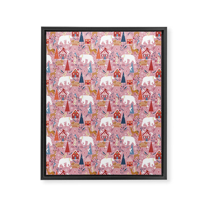 Colorful Scandinavian festive holiday animals Framed Canvas Print Gallery Image 1