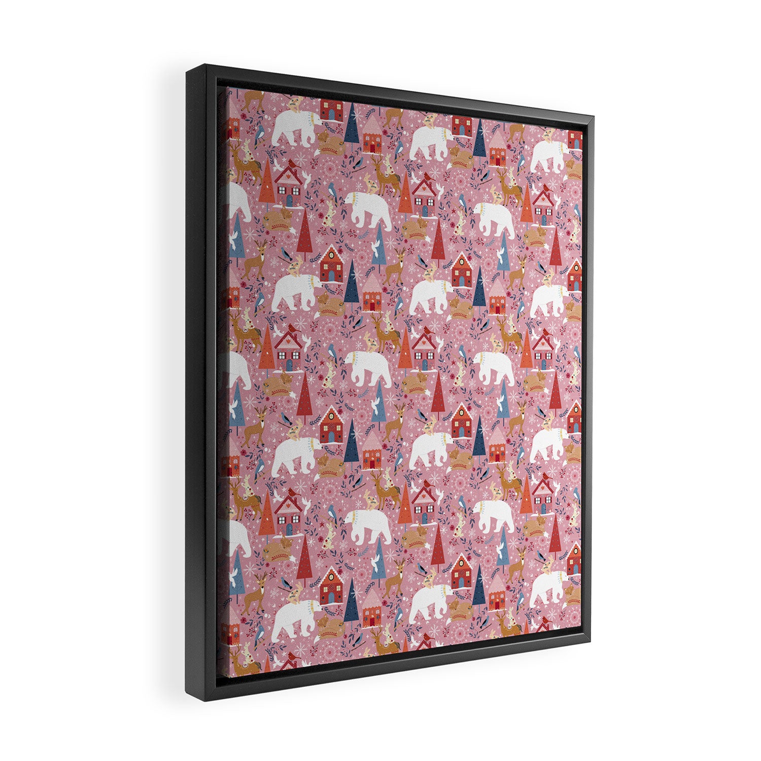 Colorful Scandinavian festive holiday animals Framed Canvas Print Gallery Image 2