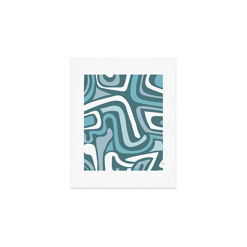 Mid century modern abstract retro blue swirls Art Print Gallery Image 1