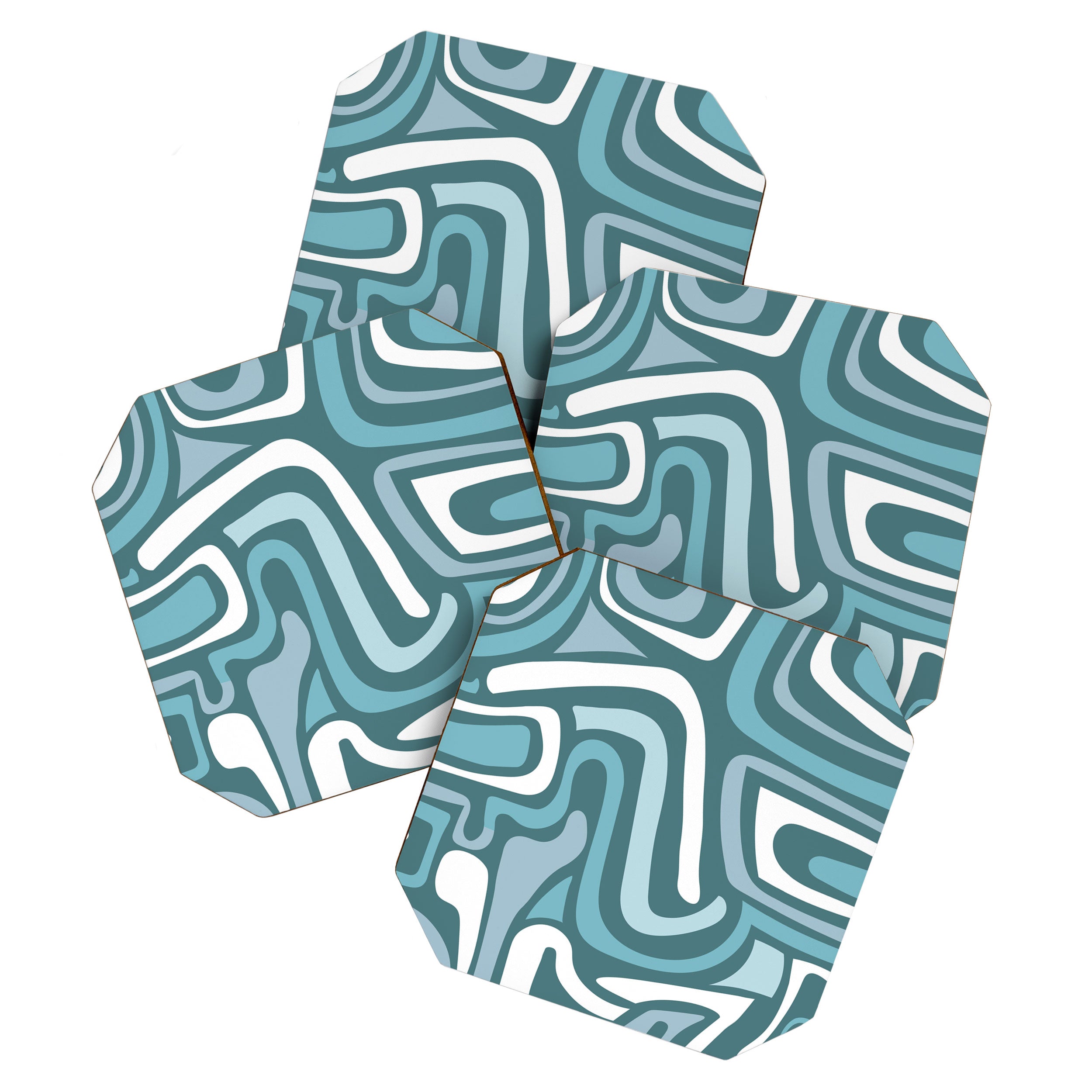 Mid century modern abstract retro blue swirls Coaster Gallery Image 1