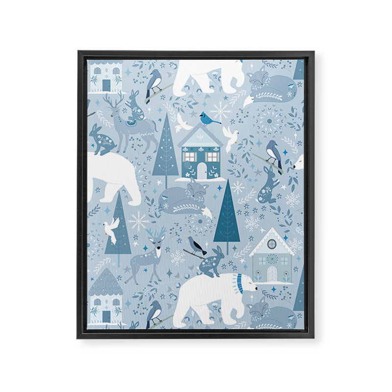Scandinavian style festive winter animals blue Framed Canvas Print Gallery Image 8