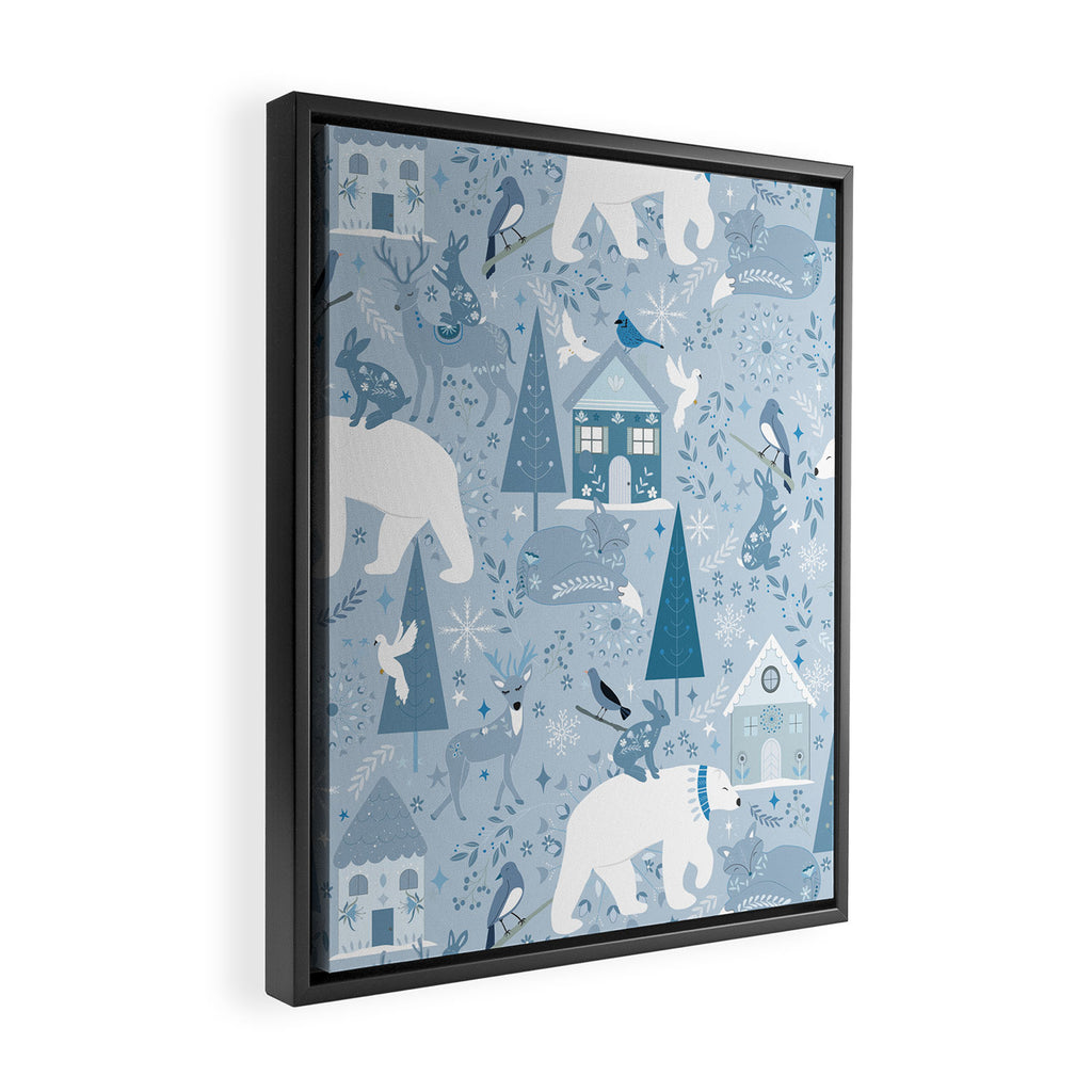Scandinavian style festive winter animals blue Framed Canvas Print Gallery Image 2