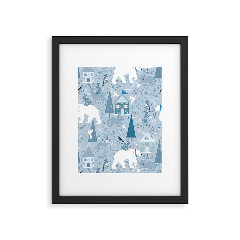 Scandinavian style festive winter animals blue Framed Art Print Gallery Image 6