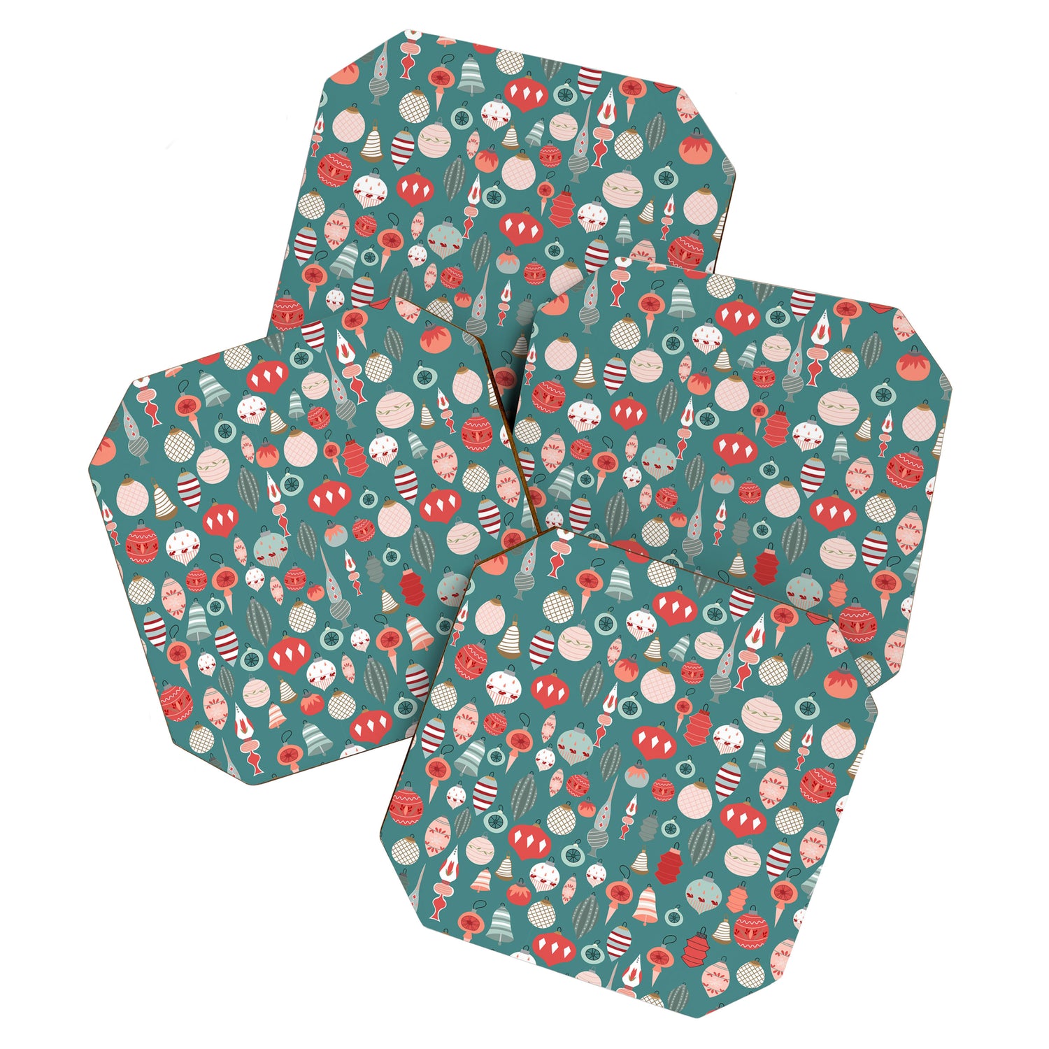 Vintage Christmas baubles teal background Coaster Gallery Image 1