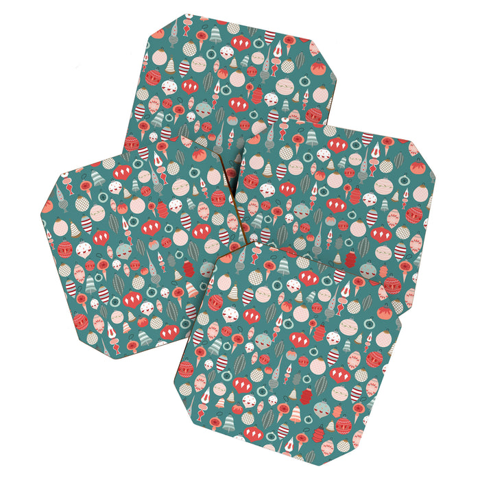 Vintage Christmas baubles teal background Coaster Gallery Image 1