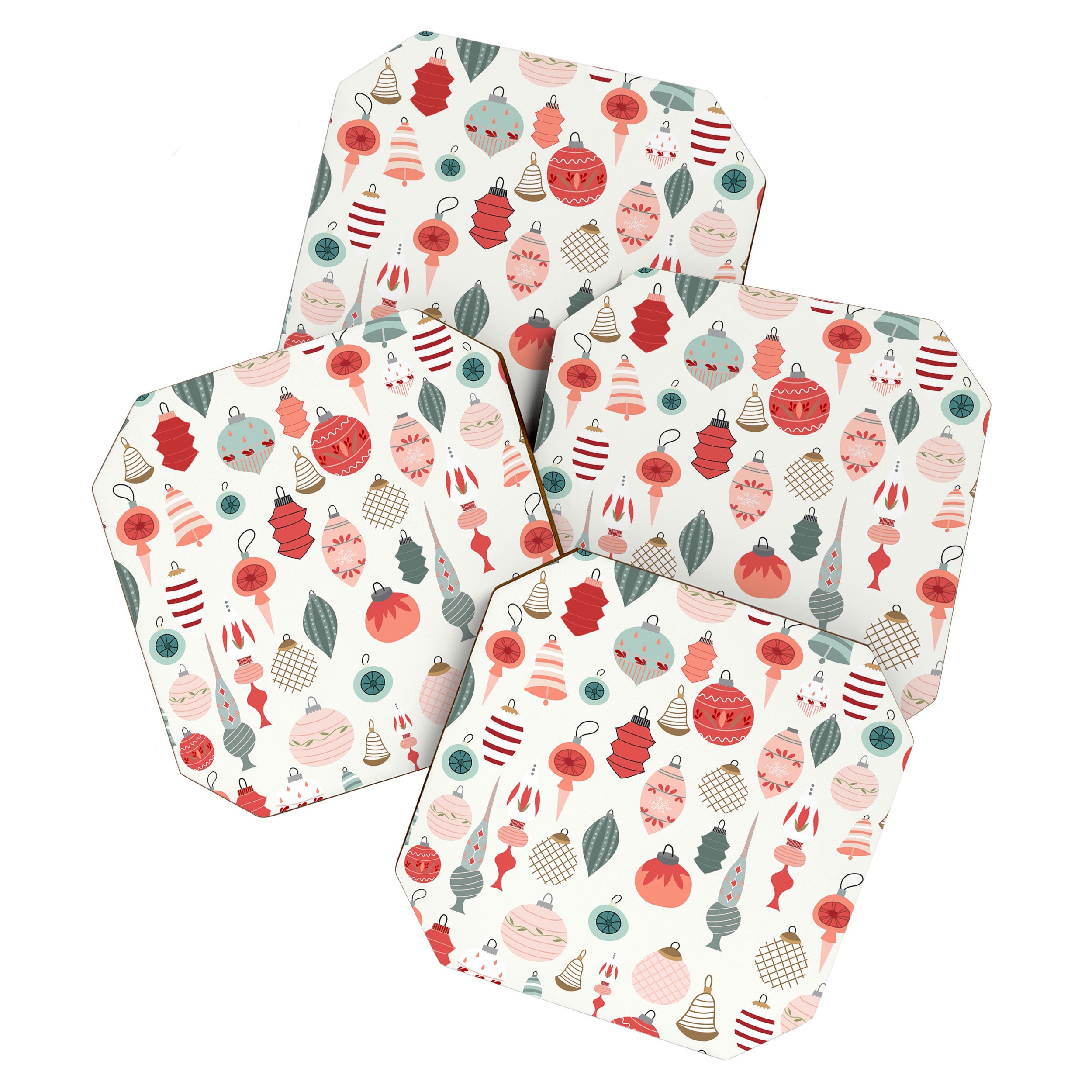 Vintage Christmas baubles white background Coaster Gallery Image 1