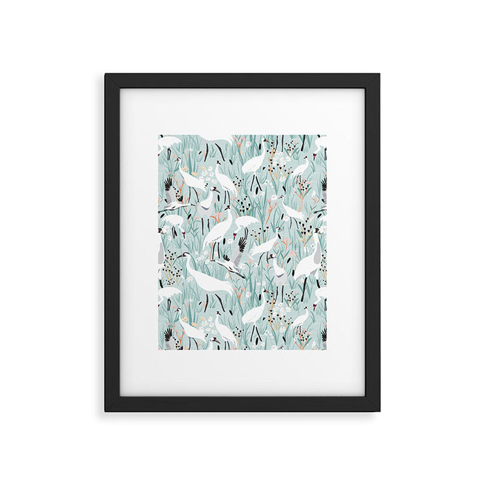 Whooping cranes comeback species light blue  Framed Art Print Gallery Image 1