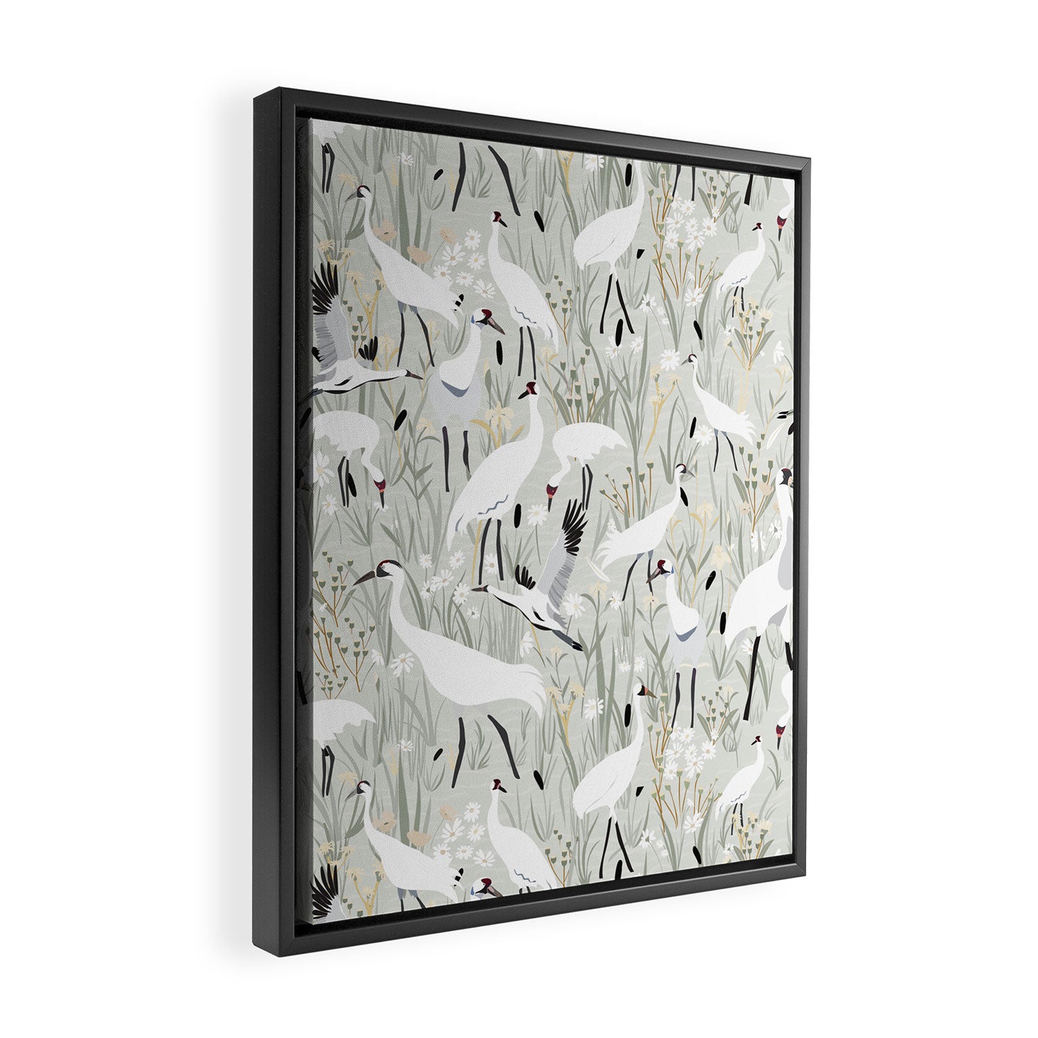 Whooping cranes neutral beige and white Framed Canvas Print Gallery Image 2