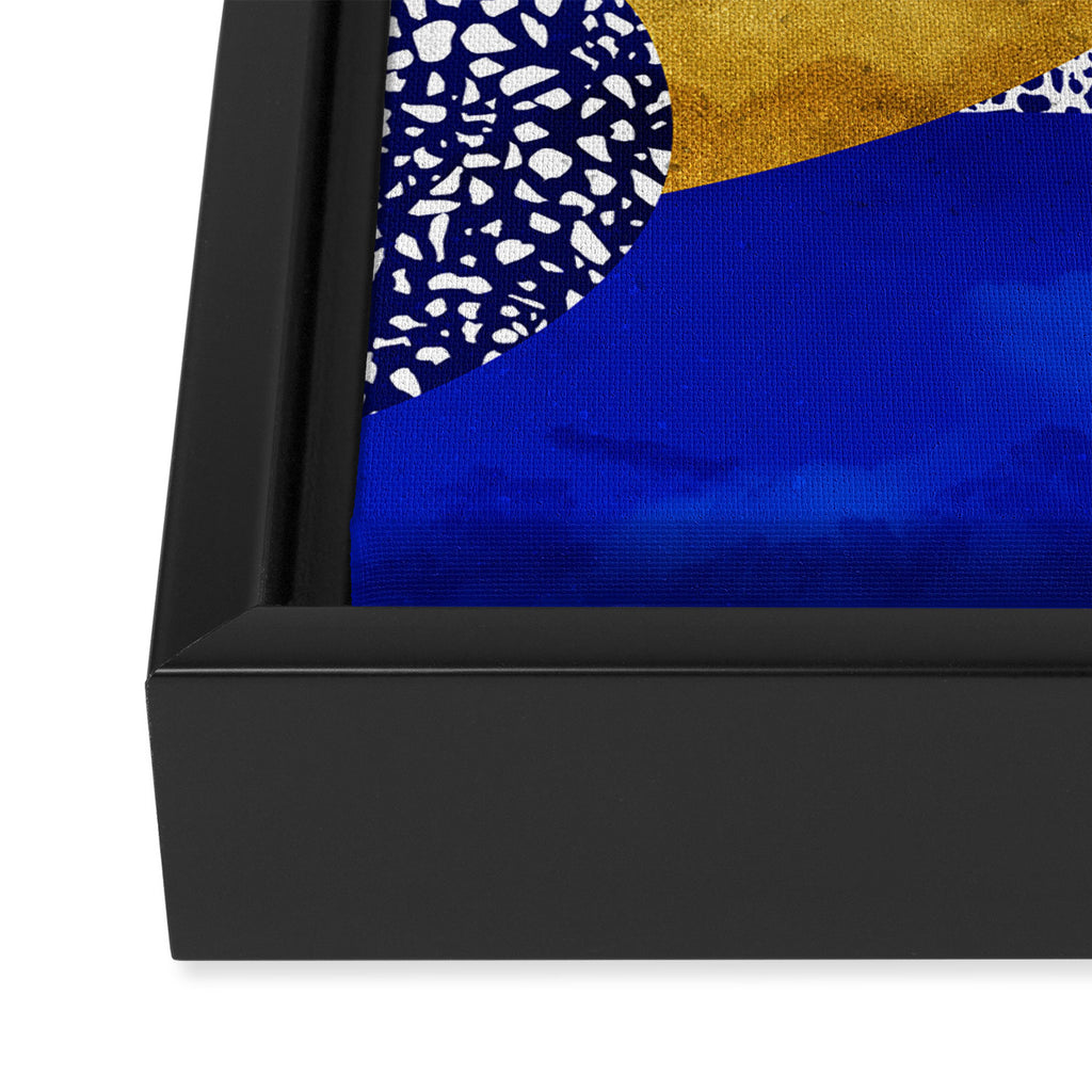 Terrazzo galaxy blue night yellow gold orange Framed Canvas Print Gallery Image 3