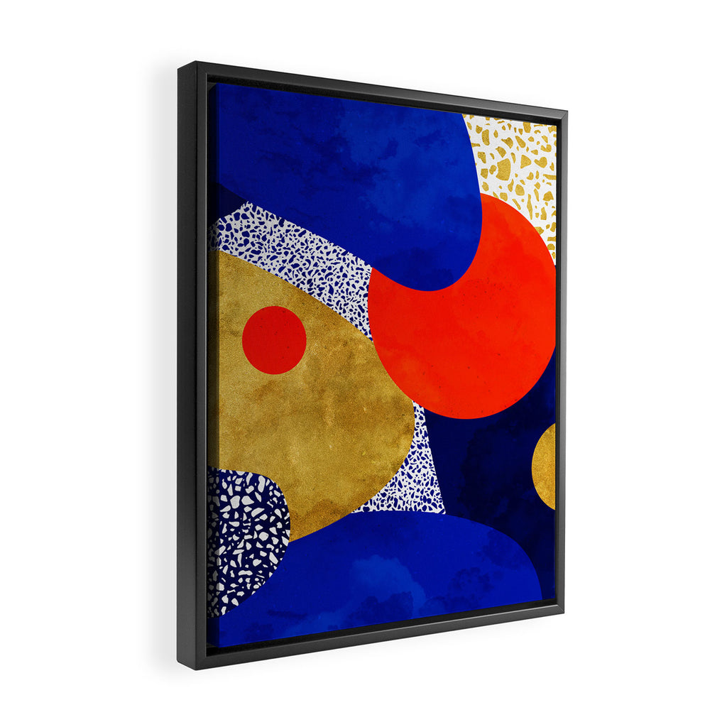 Terrazzo galaxy blue night yellow gold orange Framed Canvas Print Gallery Image 2
