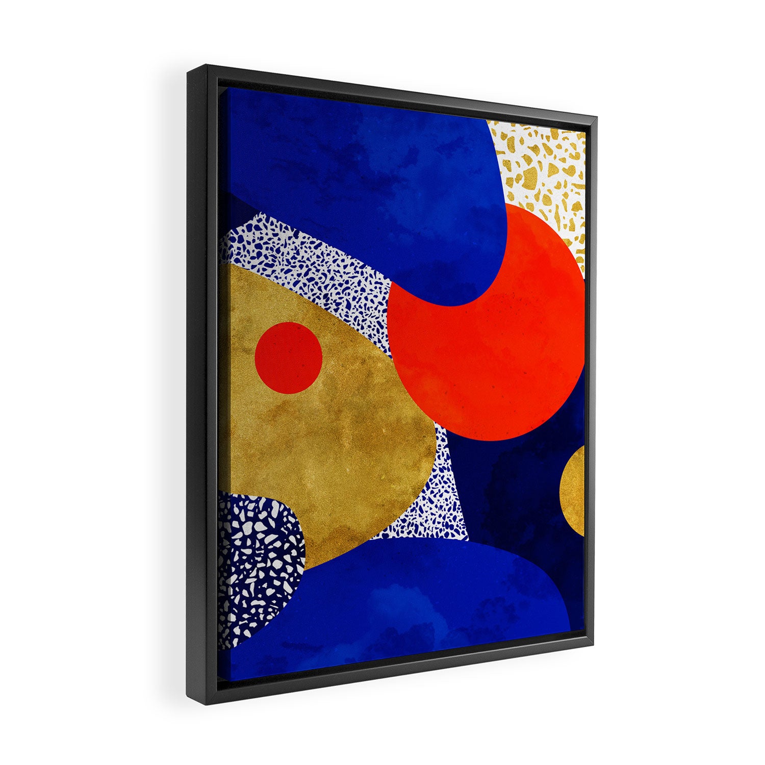 Terrazzo galaxy blue night yellow gold orange Framed Canvas Print Gallery Image 2