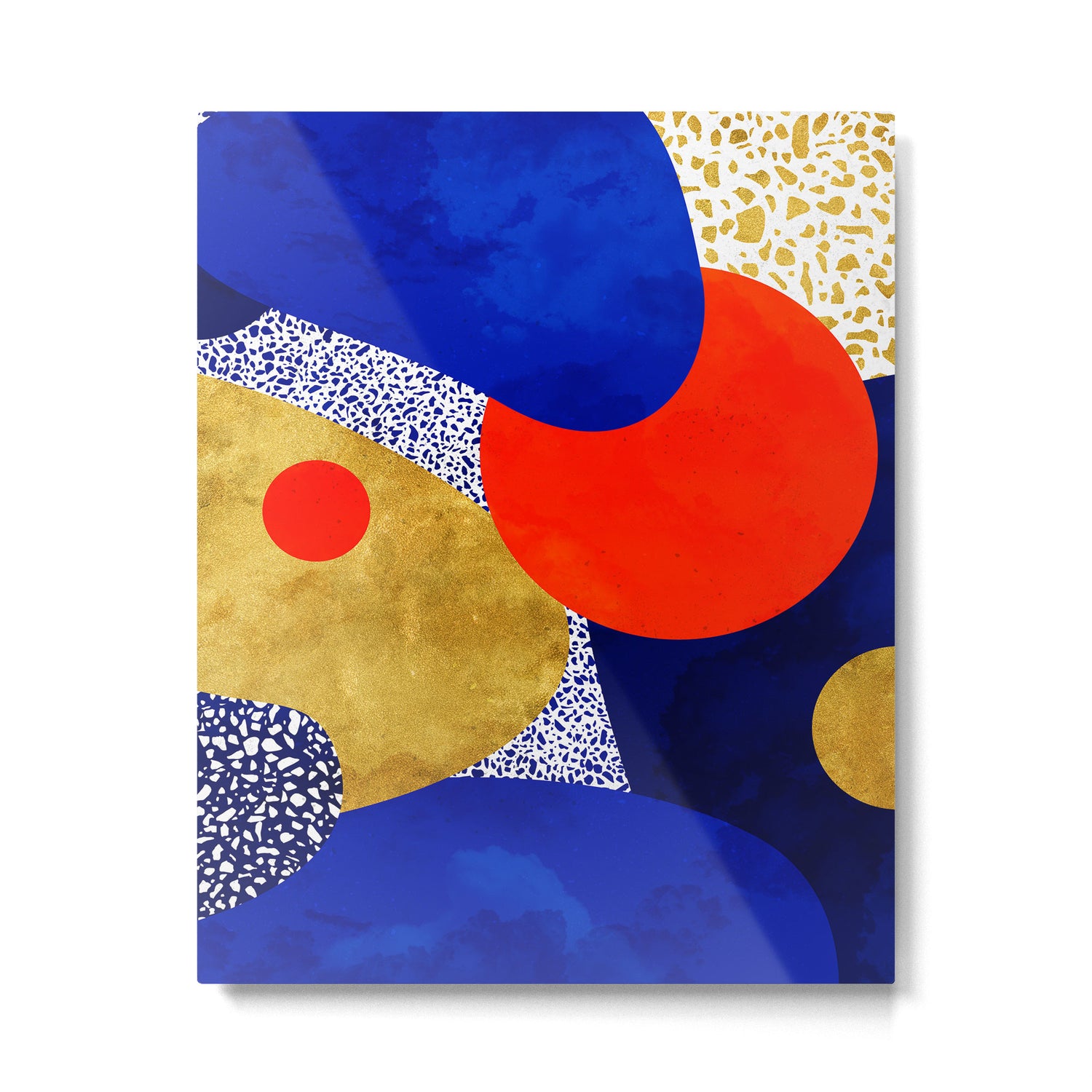 Terrazzo galaxy blue night yellow gold orange Metal Print Gallery Image 6