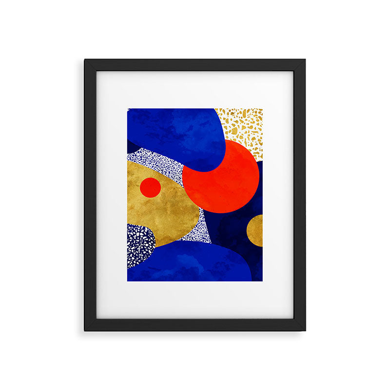 Terrazzo galaxy blue night yellow gold orange Framed Art Print Gallery Image 6
