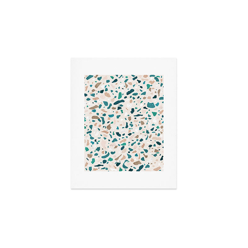 Terrazzo Memphis beige turquoise brown white Art Print Gallery Image 1