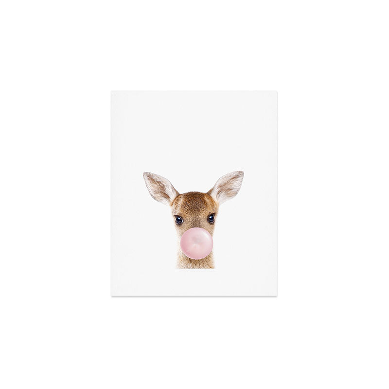 Baby Deer Blowing Bubble Gum, Pink Nursery, Baby Animals Art Print by Synplus Art Print Gallery Image 1