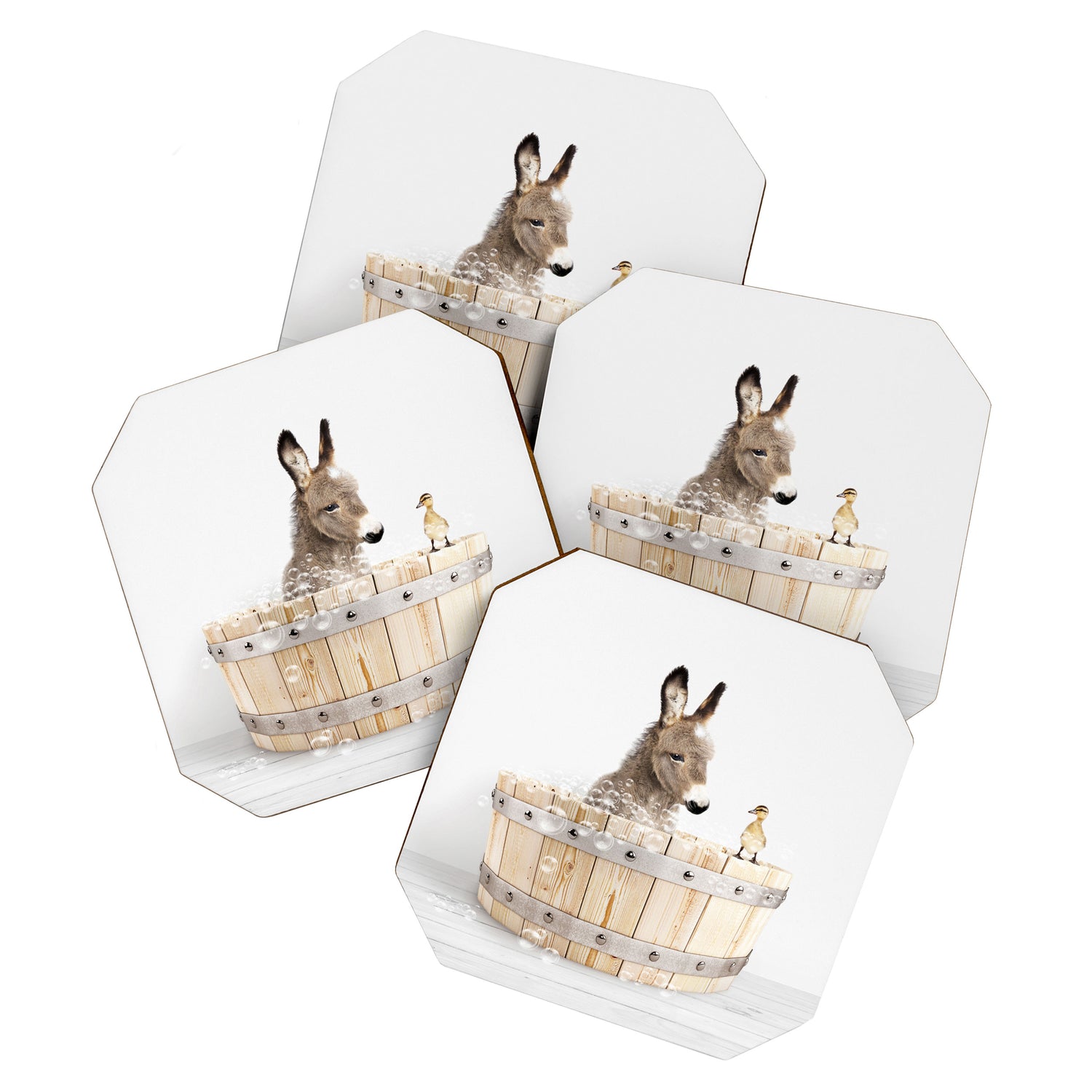Baby Donkey in a Wooden Bathtub, Donkey Taking a Bath, Bathtub Animal Art Print By Synplus Coaster Gallery Image 1