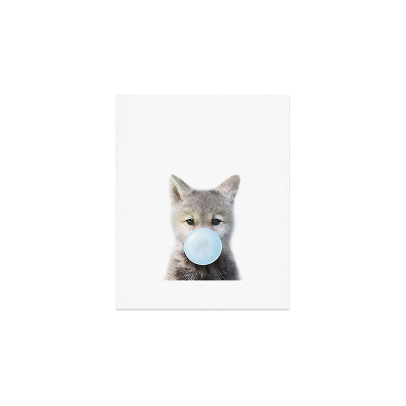Baby Wolf Blowing Blue Bubble Gum, Baby Boy, Kids, Baby Animals Art Print by Synplus Art Print Gallery Image 1