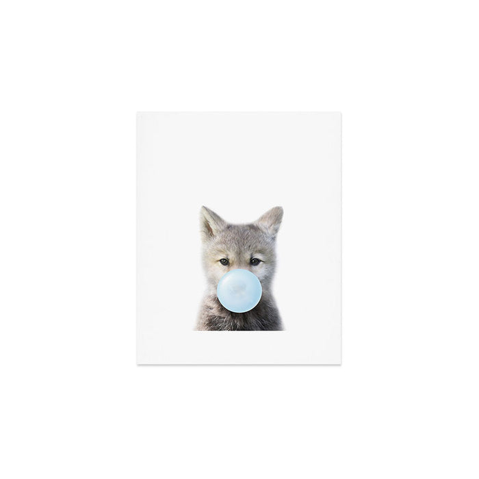 Baby Wolf Blowing Blue Bubble Gum, Baby Boy, Kids, Baby Animals Art Print by Synplus Art Print Gallery Image 1