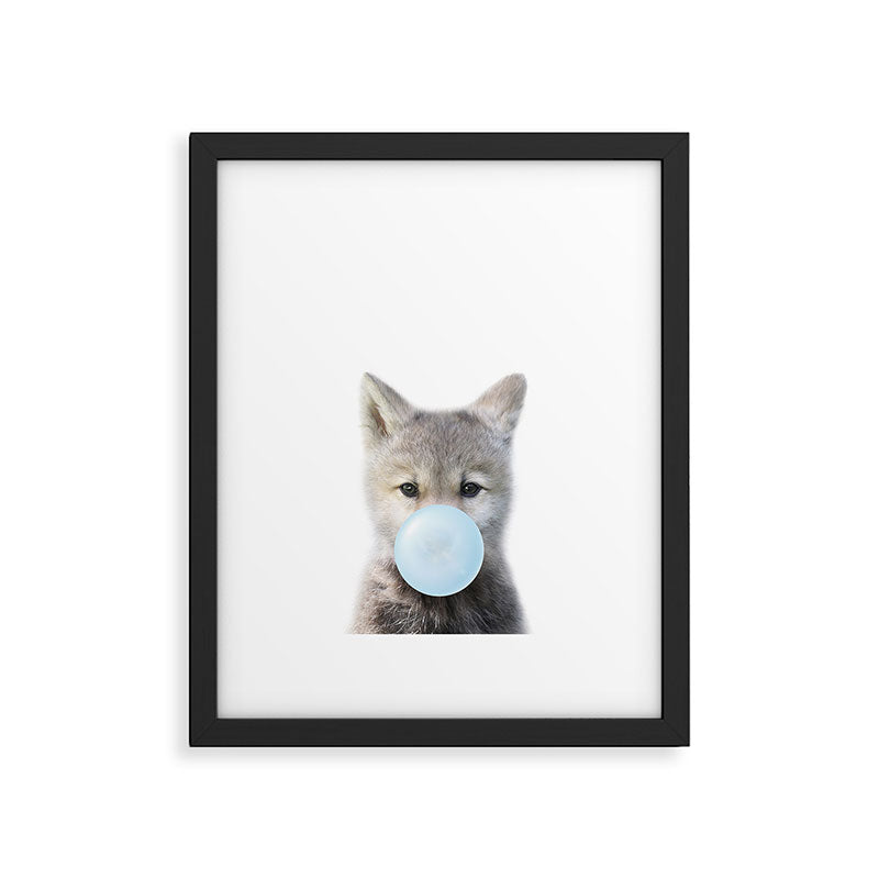 Baby Wolf Blowing Blue Bubble Gum, Baby Boy, Kids, Baby Animals Art Print by Synplus Framed Art Print Gallery Image 5