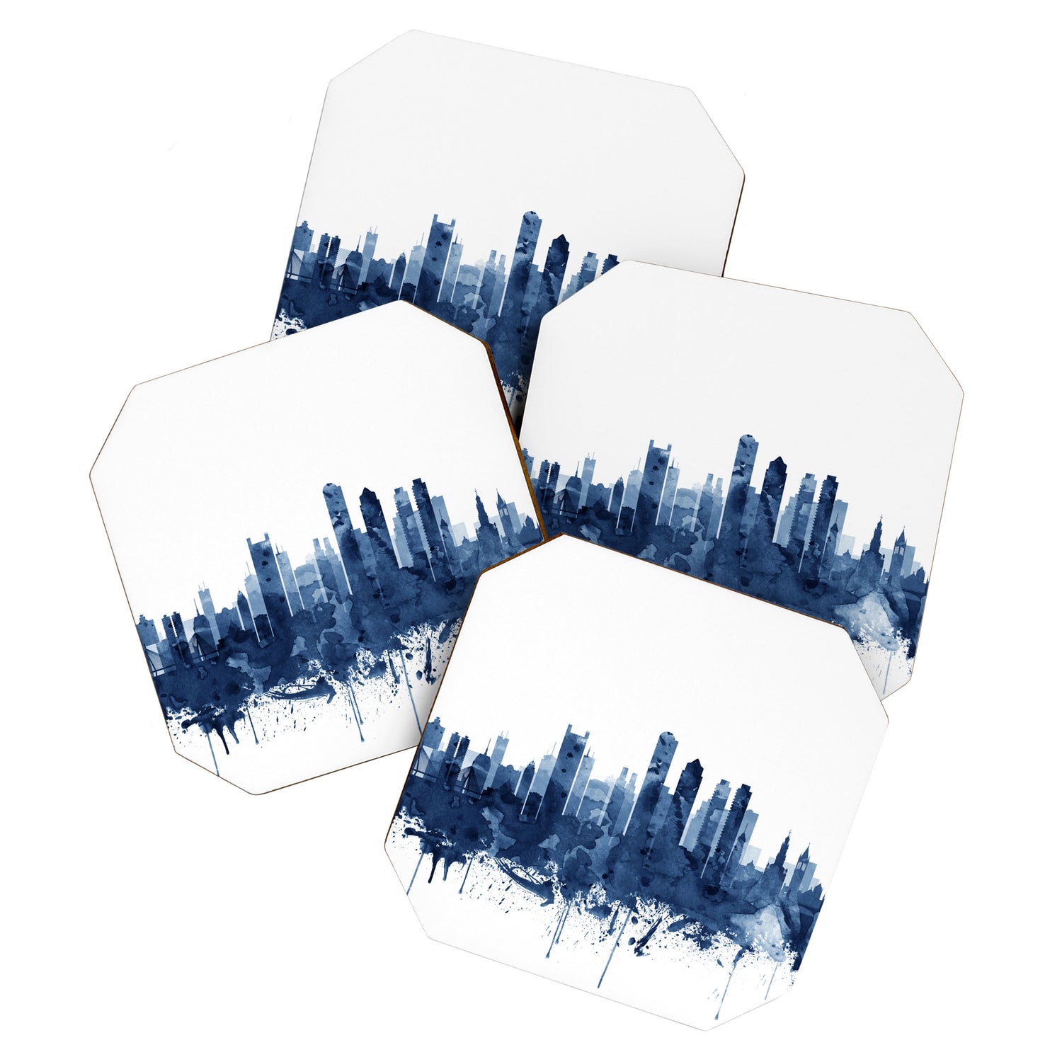 Boston Skyline Watercolor Blue, Art Print By Synplus Coaster Gallery Image 1