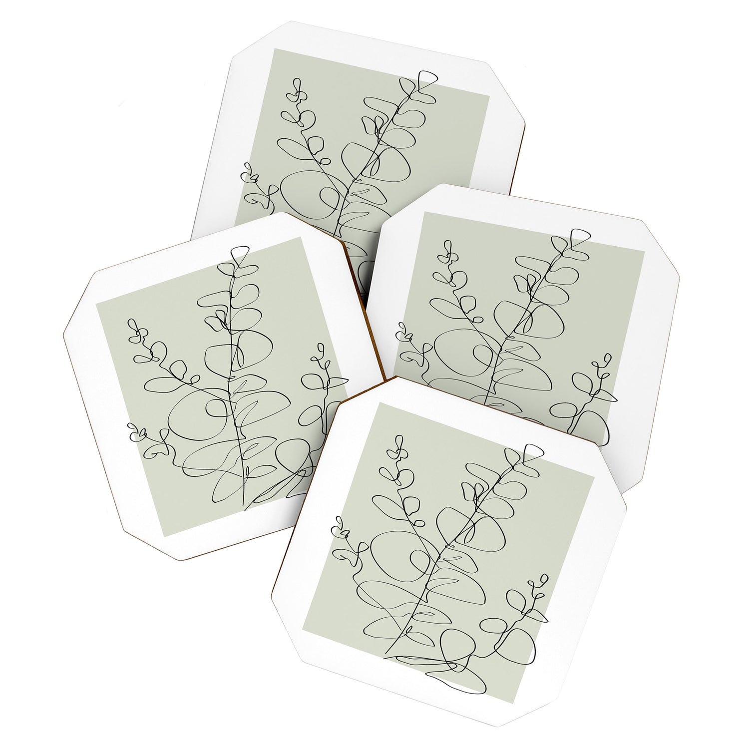 Botanical Line Art 1, Neutral Sage Green Minimalist Modern Art by Synplus Coaster Gallery Image 1
