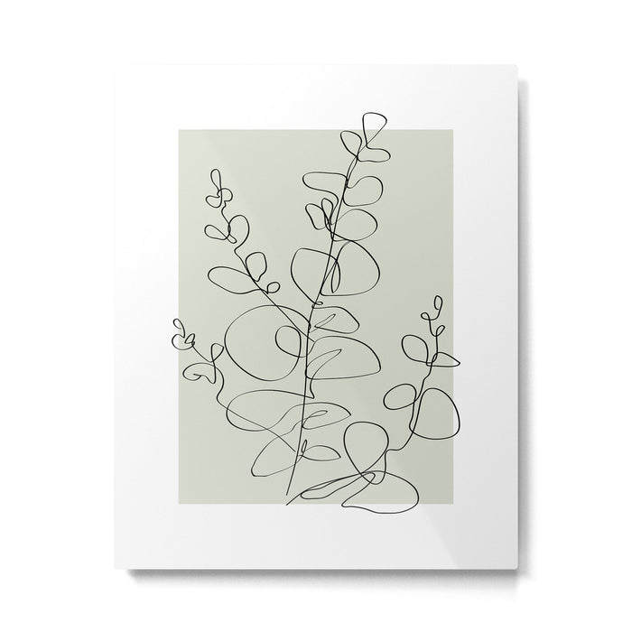 Botanical Line Art 1, Neutral Sage Green Minimalist Modern Art by Synplus Metal Print Gallery Image 1
