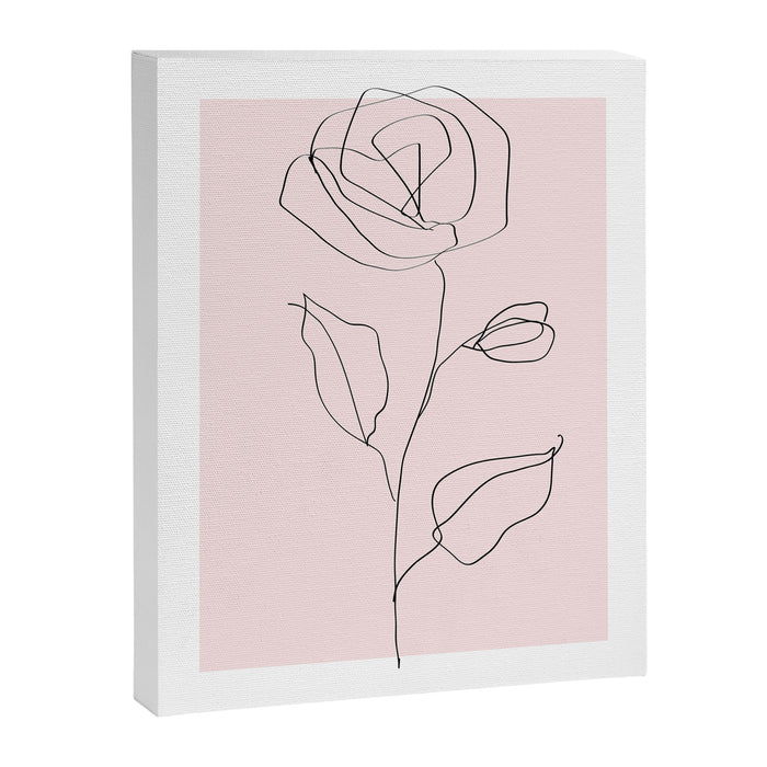 Botanical Line Art, Line Rose, Pink Wall Art, Minimalist Modern Art by Synplus Canvas Print Gallery Image 1
