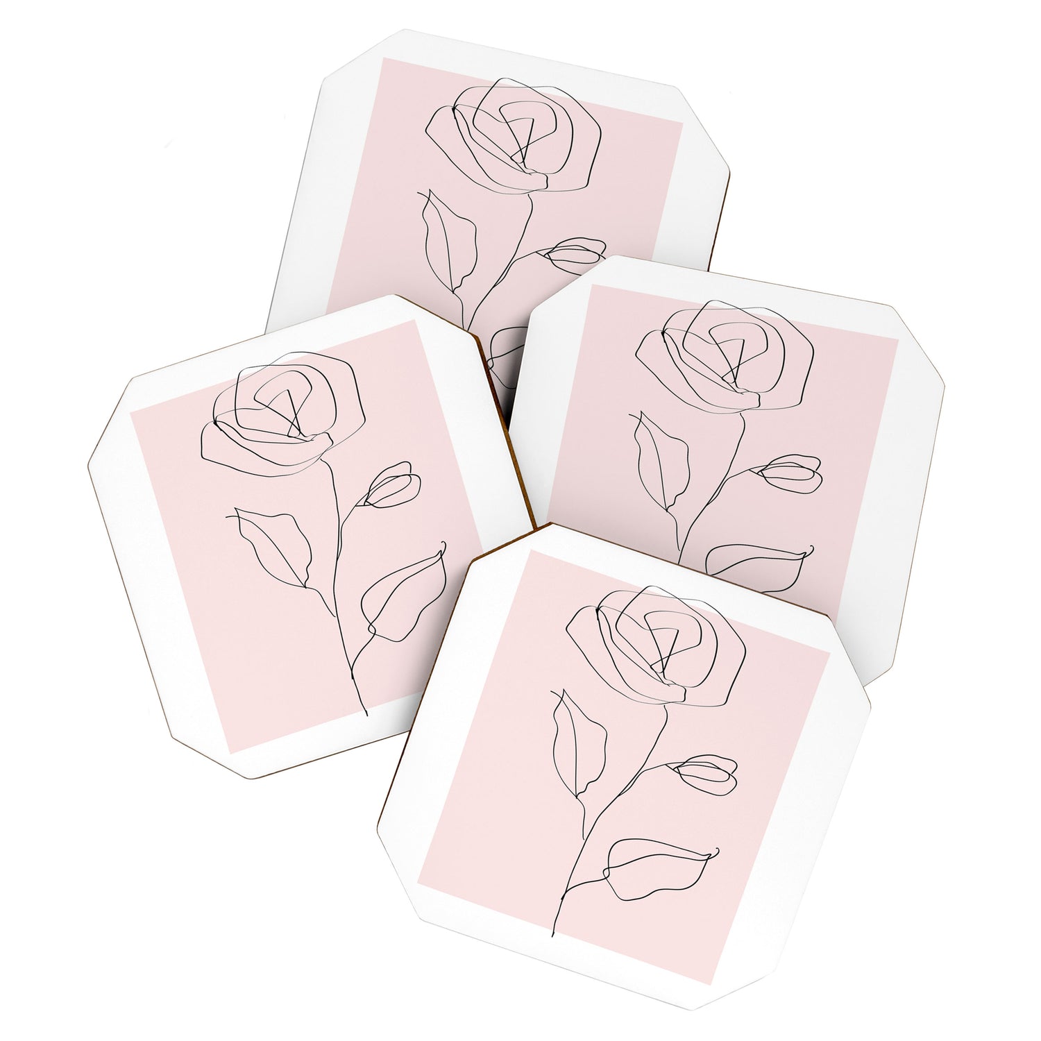 Botanical Line Art, Line Rose, Pink Wall Art, Minimalist Modern Art by Synplus Coaster Gallery Image 1