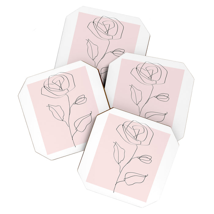 Botanical Line Art, Line Rose, Pink Wall Art, Minimalist Modern Art by Synplus Coaster Gallery Image 1