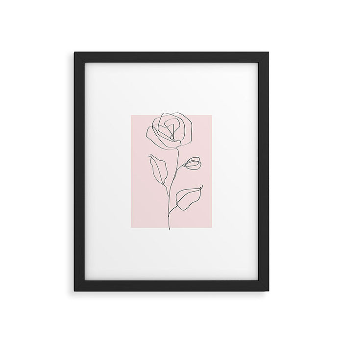Botanical Line Art, Line Rose, Pink Wall Art, Minimalist Modern Art by Synplus Framed Art Print Gallery Image 1
