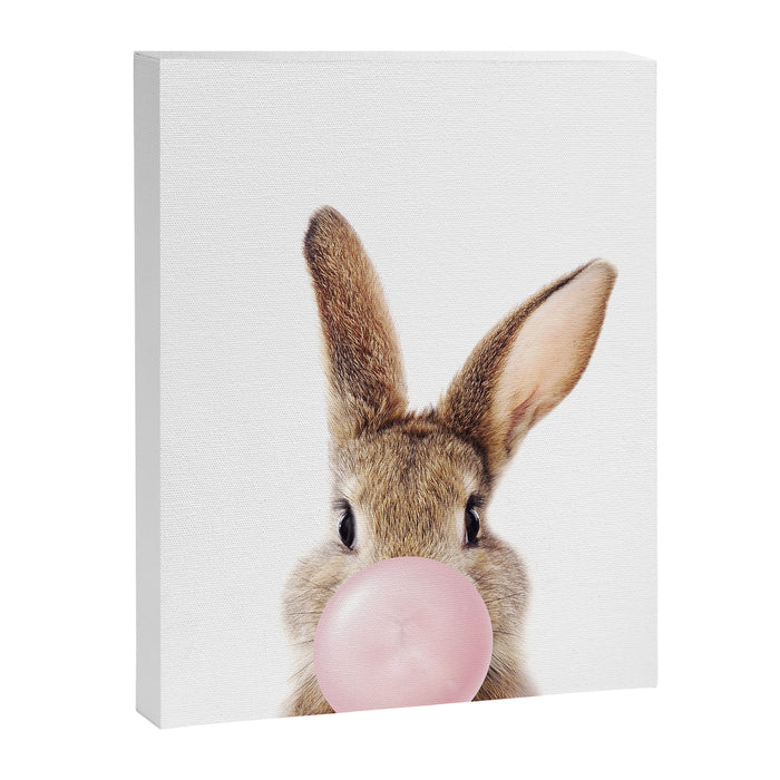 Brown Bunny Blowing Bubble Gum, Pink Nursery, Baby Animals Art Print by Synplus Canvas Print Gallery Image 1