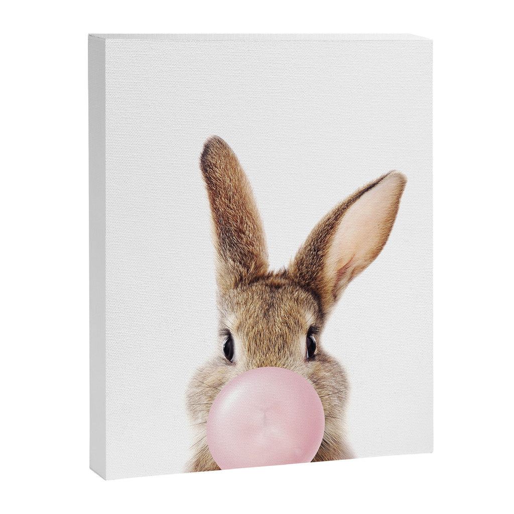 Brown Bunny Blowing Bubble Gum, Pink Nursery, Baby Animals Art Print by Synplus Canvas Print Gallery Image 6