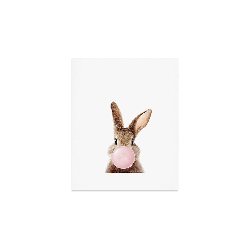 Brown Bunny Blowing Bubble Gum, Pink Nursery, Baby Animals Art Print by Synplus Art Print Gallery Image 1