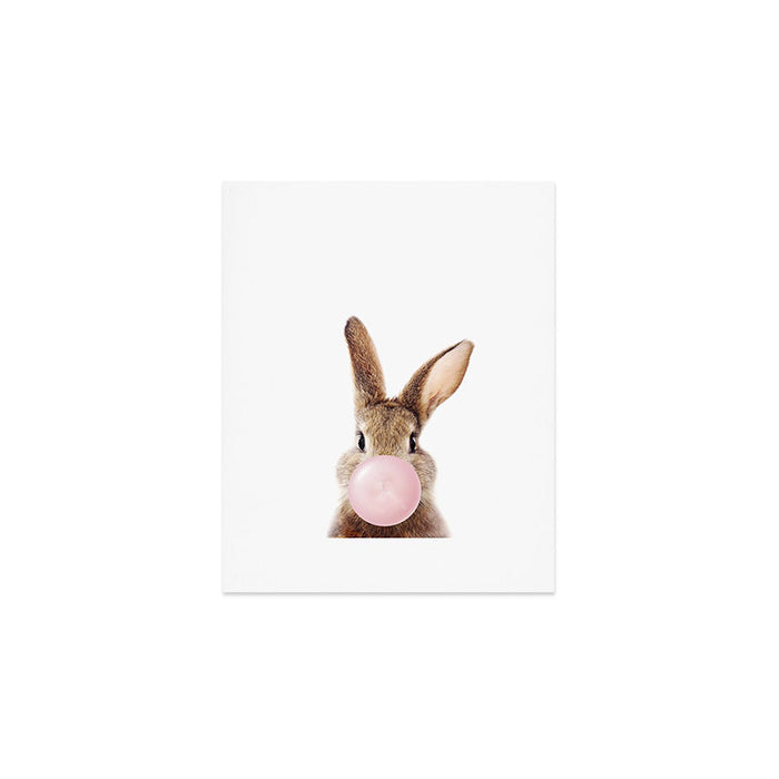 Brown Bunny Blowing Bubble Gum, Pink Nursery, Baby Animals Art Print by Synplus Art Print Gallery Image 1