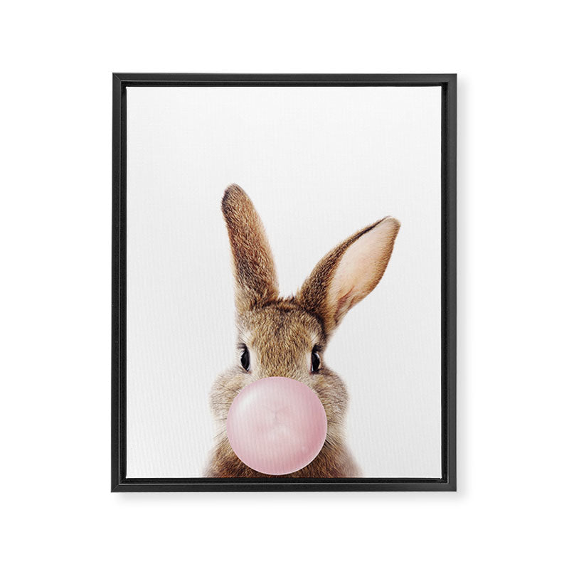 Brown Bunny Blowing Bubble Gum, Pink Nursery, Baby Animals Art Print by Synplus Framed Canvas Print Gallery Image 6