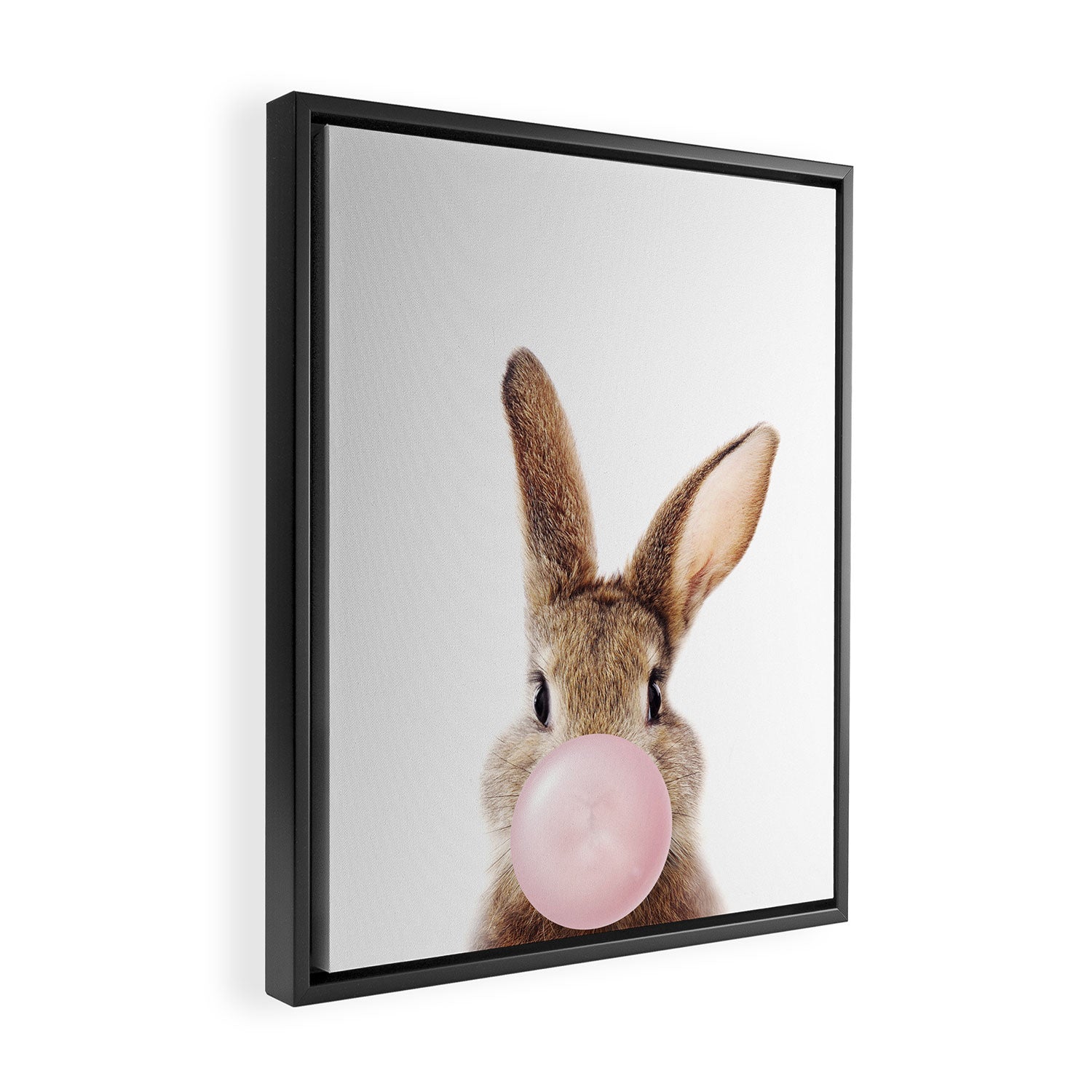 Brown Bunny Blowing Bubble Gum, Pink Nursery, Baby Animals Art Print by Synplus Framed Canvas Print Gallery Image 2