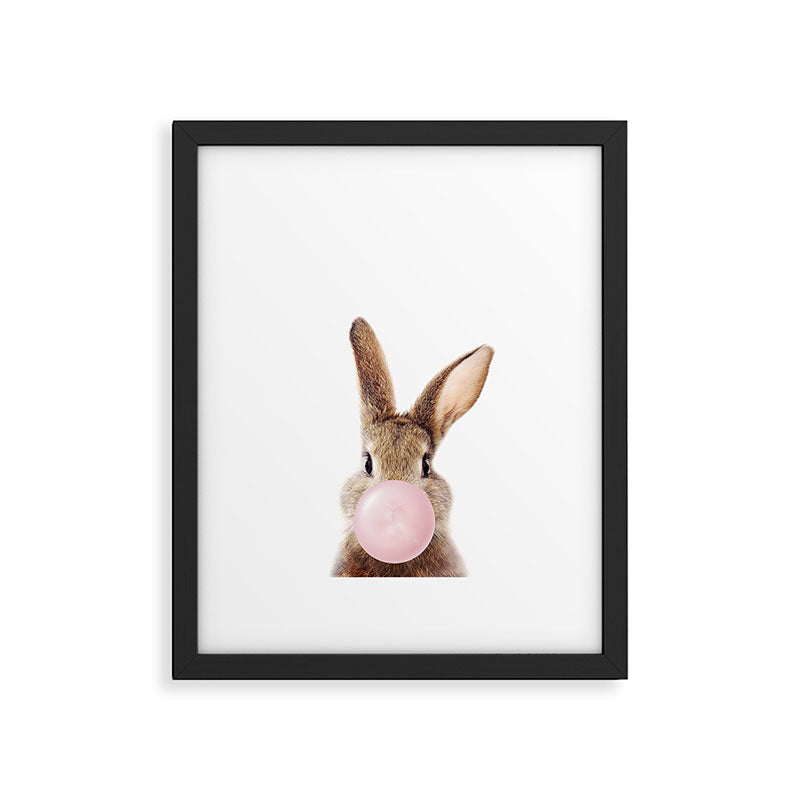 Brown Bunny Blowing Bubble Gum, Pink Nursery, Baby Animals Art Print by Synplus Framed Art Print Gallery Image 5
