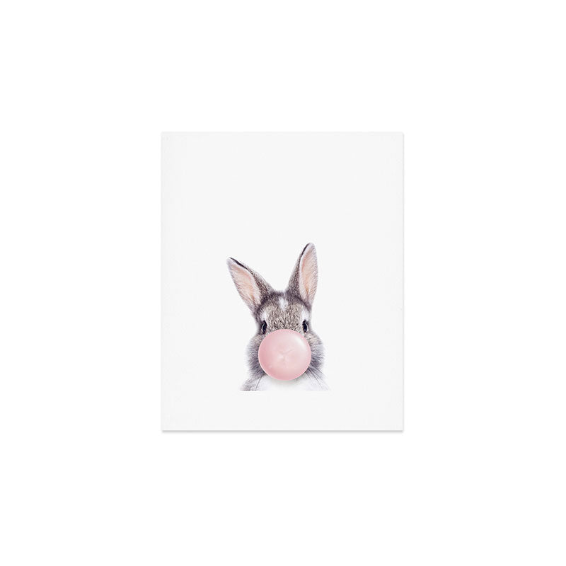 Bunny Rabbit Blowing Bubble Gum, Pink Nursery, Baby Animals Art Print by Synplus Art Print Gallery Image 1