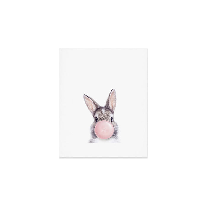 Bunny Rabbit Blowing Bubble Gum, Pink Nursery, Baby Animals Art Print by Synplus Art Print Gallery Image 1