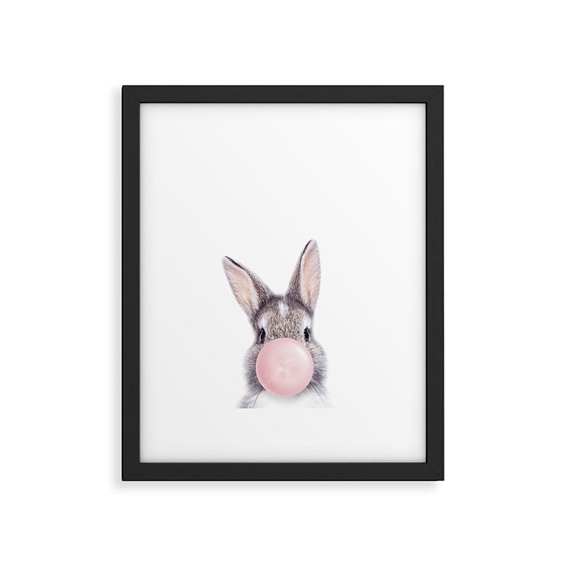 Bunny Rabbit Blowing Bubble Gum, Pink Nursery, Baby Animals Art Print by Synplus Framed Art Print Gallery Image 5