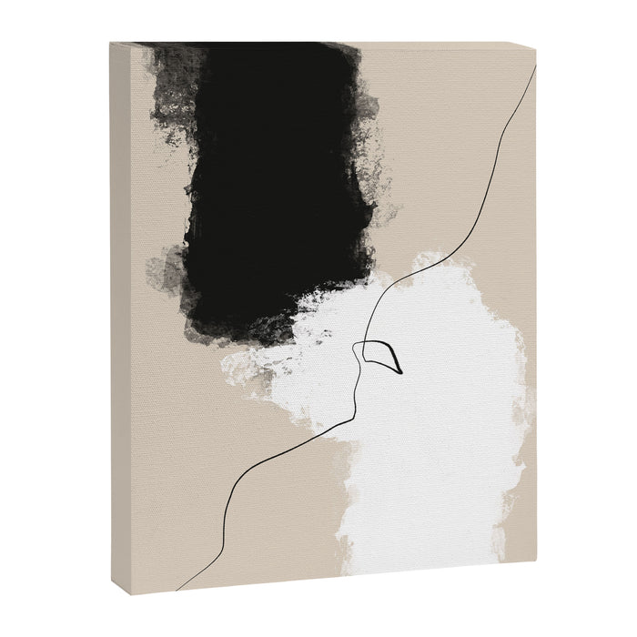 Modern Neutral Abstract Art, Beige, Black and White, Brushstroke Art Print by Synplus Canvas Print Gallery Image 1